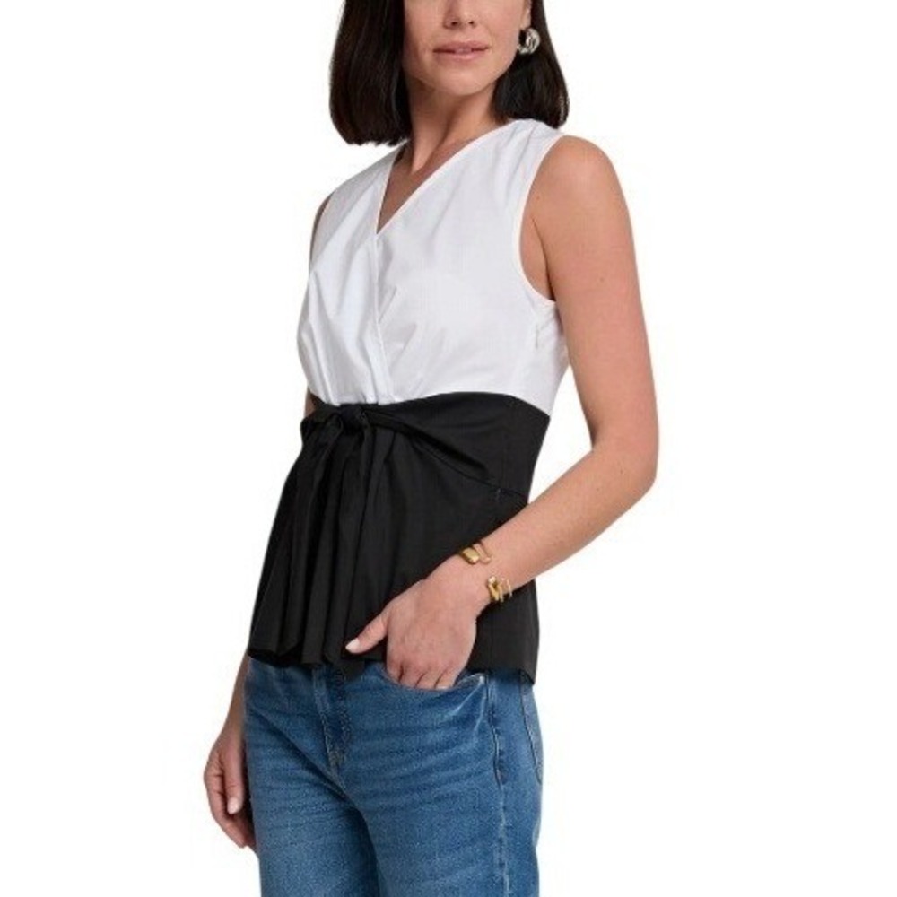 Hinson Wu Womens Peplum Black‎ White Tank Top XS Minimalist Quiet Luxury Classic
